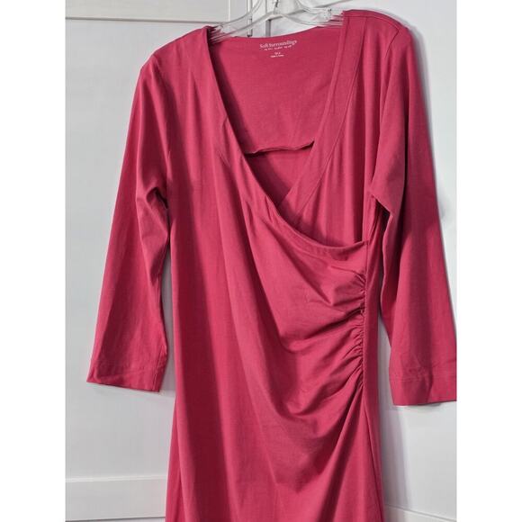Soft Surrounding Rose Knit 3/4 Slv Faux Wrap Ruched Dressy Casual Dress ST - Picture 4 of 10